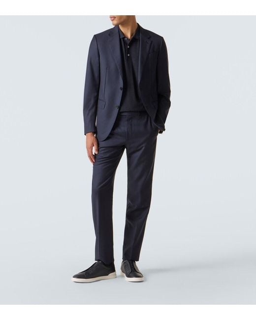 Zegna Blue Cotton And Silk Polo Shirt for men