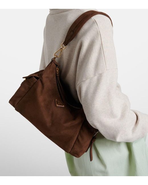 Prada Brown Explore Large Suede Shoulder Bag