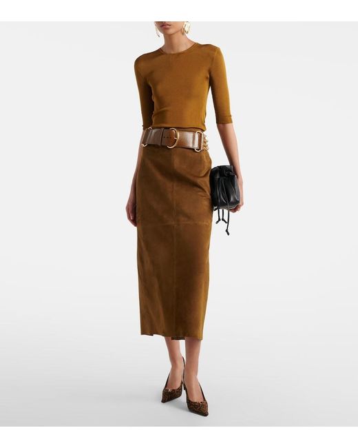Nour Hammour Brown Selly Suede Midi Skirt