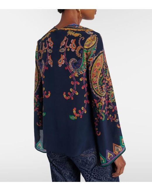 Etro Blue Paisley Printed Silk Blouse