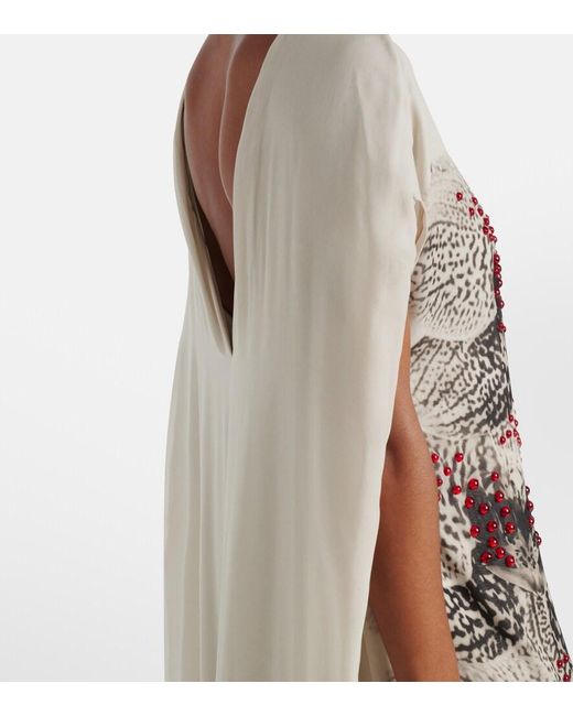 Dries Van Noten Natural Beaded Printed Silk Georgette Gown