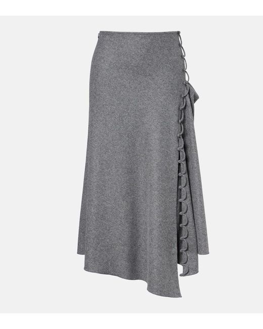 Victoria Beckham Gray Asymmetric Wool And Cashmere Midi Skirt