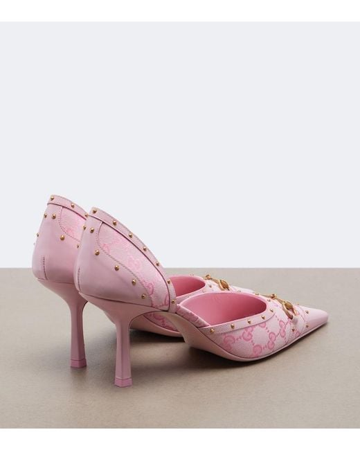 Gucci Pink Savoy Horsebit Gg Canvas Pumps