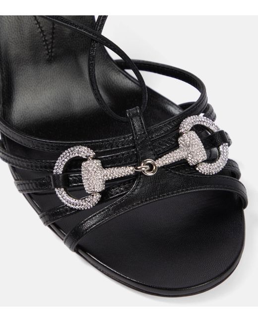 Gucci Black Leather Horsebit Heeled Sandals