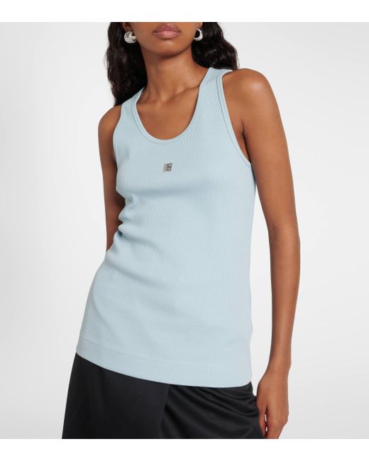 Givenchy Blue 4g Ribbed-knit Cotton-blend Tank Top