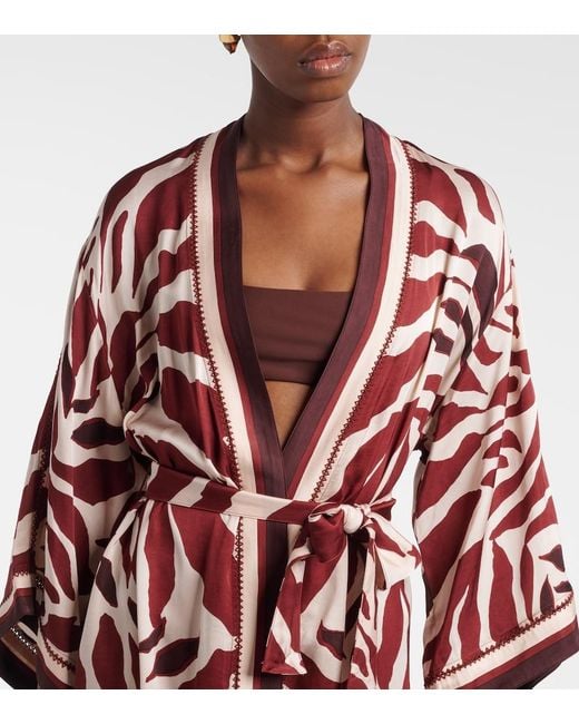Poupette Red Erica Printed Satin Kaftan
