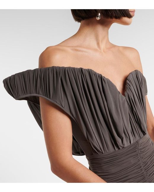 Magda Butrym Black Asymmetric One-Shoulder Ruched Bustier Dress
