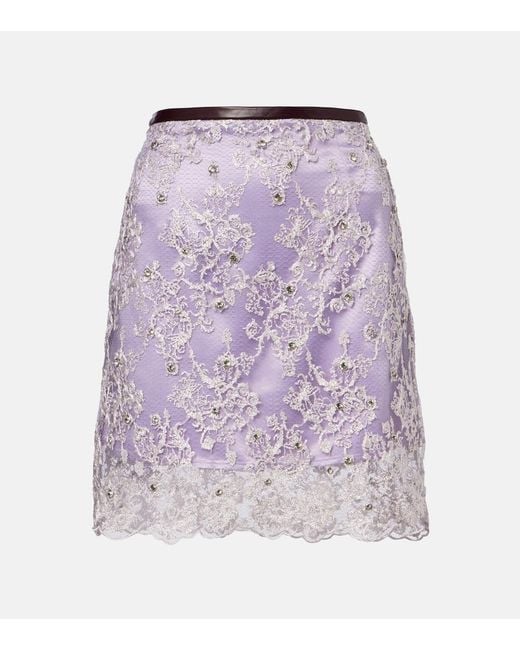 JACQUES WEI Purple Embellished Lace Miniskirt