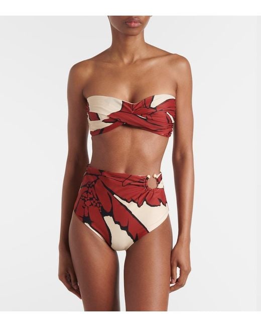 Johanna Ortiz Red Printed High-Rise Bikini Bottoms
