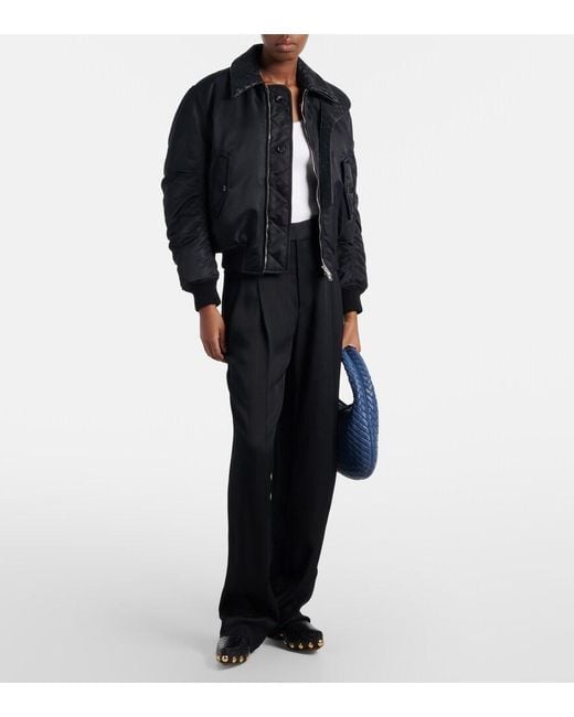 Bottega Veneta Black Intrecciato Leather-Trimmed Blouson Jacket