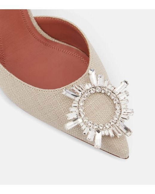 AMINA MUADDI Brown Begum 95 Embellished Canvas Slingback Pumps