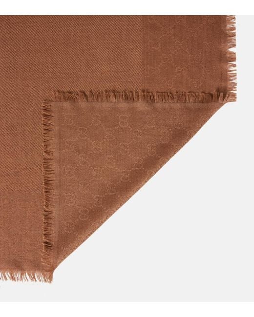 Gucci Brown Gg Wool And Silk Jacquard Scarf