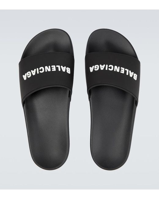 Balenciaga Black Logo Rubber Pool Sliders for men