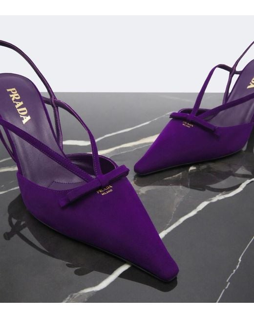 Prada Purple Bow-Detail Suede Slingback Pumps