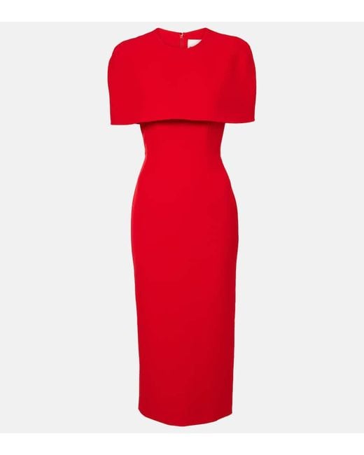 Roland Mouret Red Caped Crepe Midi Dress