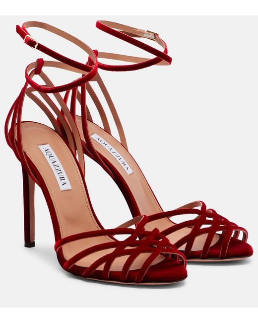 Aquazzura Red Wild Dream 105 Velvet Sandals