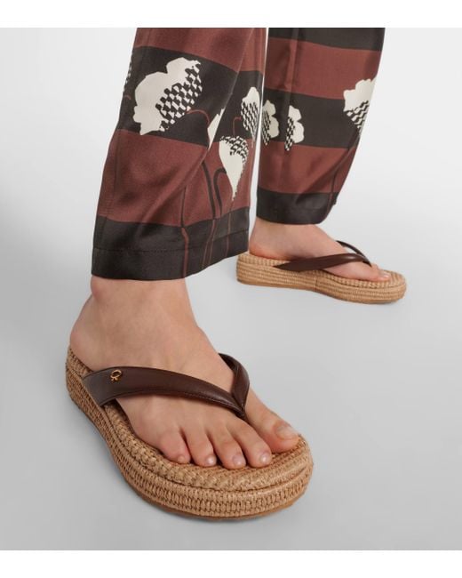 Gianvito Rossi Brown Leather Platform Espadrille Thong Sandals