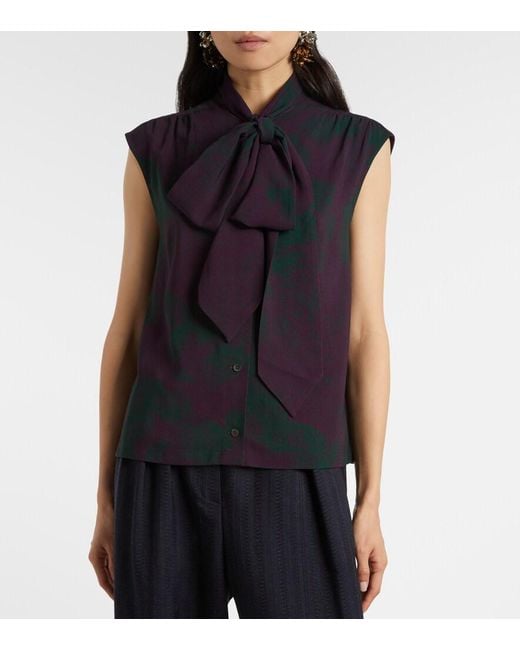 Dries Van Noten Blue Printed Tie-Neck Top