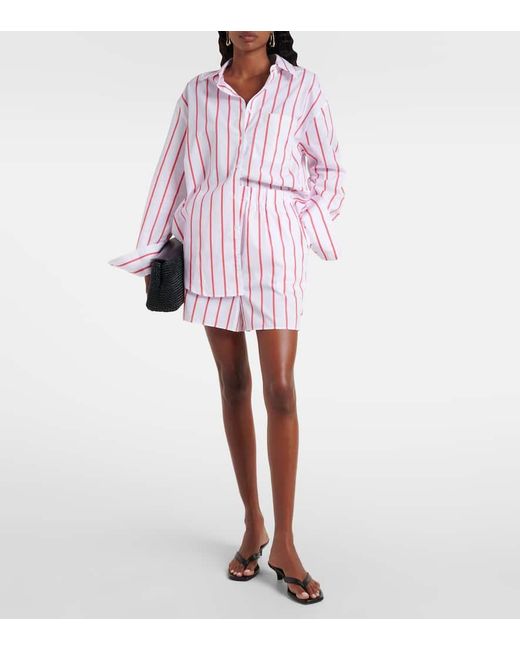 Frankie Shop Red Lui Striped Cotton Poplin Shorts