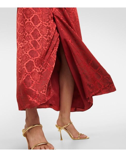 Jonathan Simkhai Red Giana Ruffled Satin-jacquard Gown