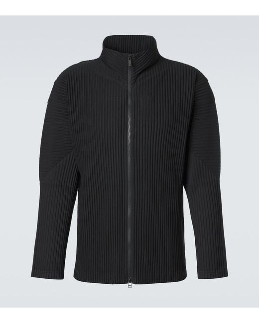 Homme Plissé Issey Miyake Black Basics Pleated Zip-Up Cardigan for men
