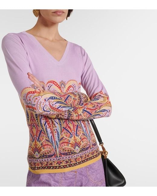 Etro Pink Printed Silk-Blend Sweater