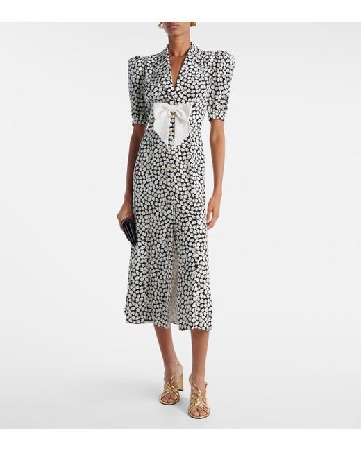 Alessandra Rich White Floral Printed Silk Midi Dress