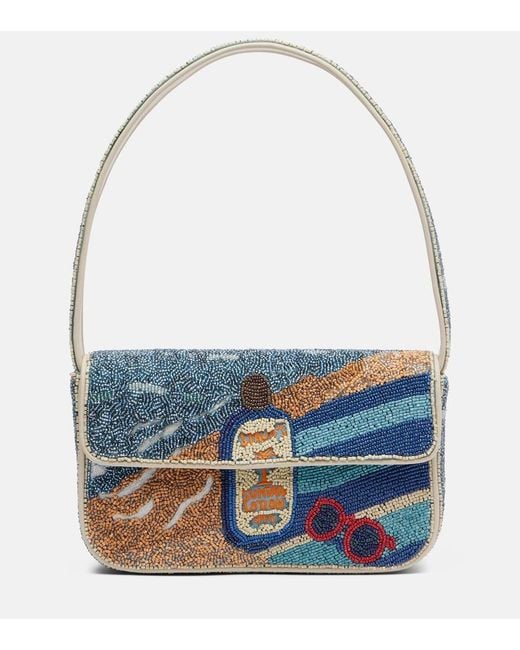 Staud Blue Tommy Beaded Shoulder Bag