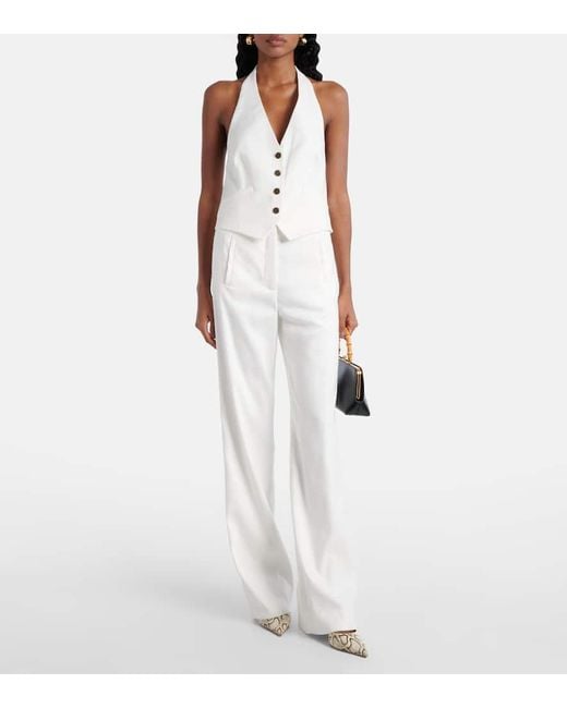 Veronica Beard White Jude Linen-Blend Wide-Leg Pants