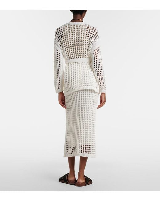 Max Mara White Geode Open-Knit Cotton Midi Skirt