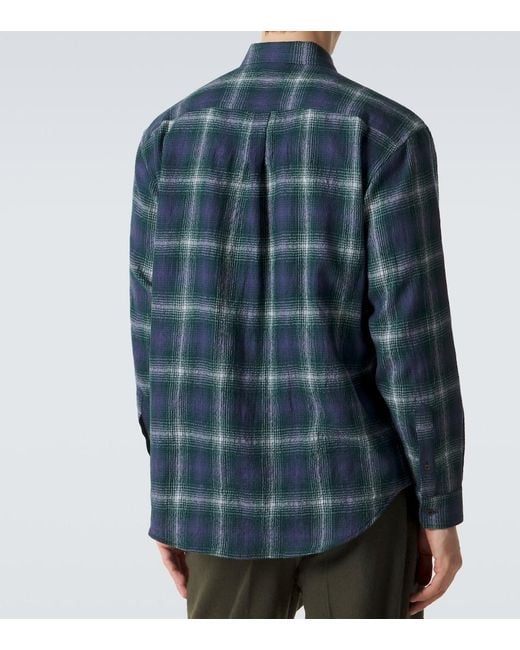 Auralee Blue Checked Wool Shirt for men