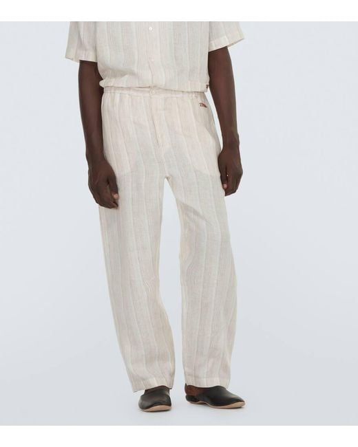 Conjunto de pijama de lino a rayas Zegna de hombre de color White