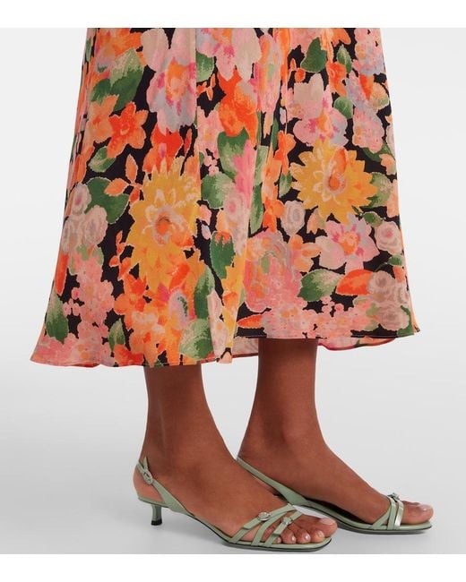 Rixo Metallic Cathy Floral Crepe Midi Dress