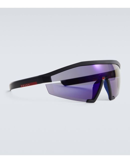 Prada Blue Linea Rossa Mask Sunglasses for men