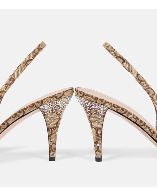 Gucci Horsebit Gg Canvas Crystal-Embellished Pumps in