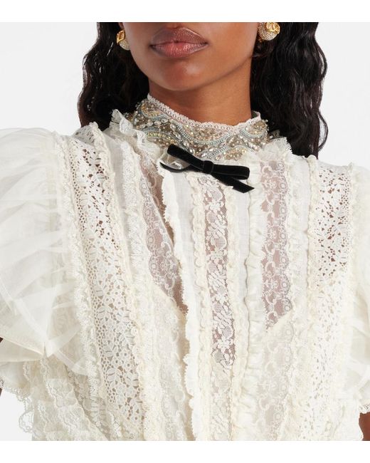 Valentino White Ruffled Lace And Linen Minidress
