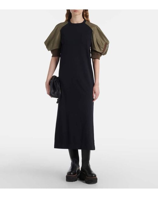 Vestido Midi De Mezcla De Algodon Sacai de color Blue
