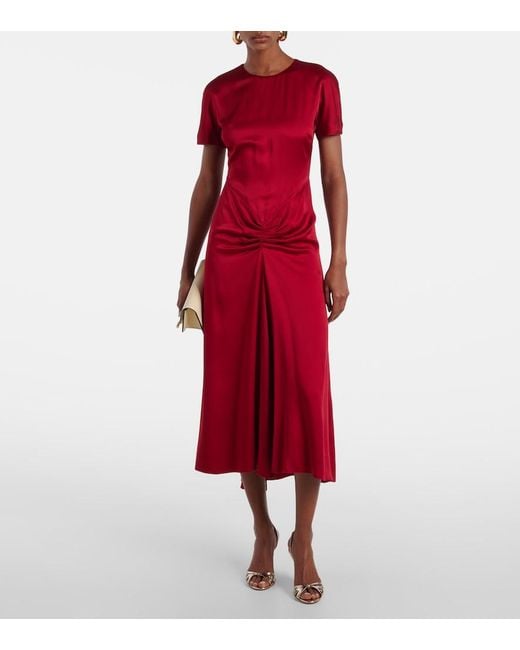 Victoria Beckham Gathered Satin Midi Dress
