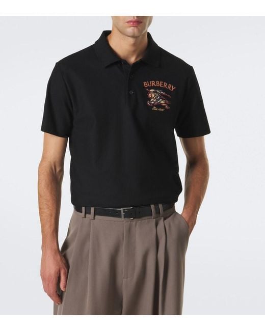 Burberry Black Ekd Cotton Pique Polo Shirt for men