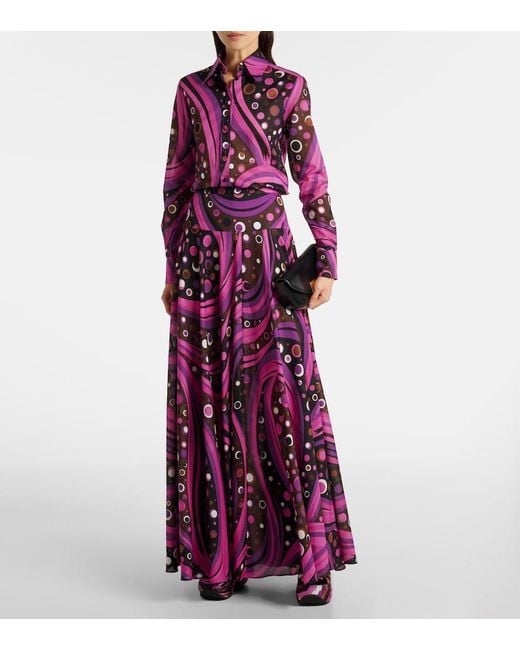 Emilio Pucci Purple Fontane Cotton Muslin Maxi Skirt