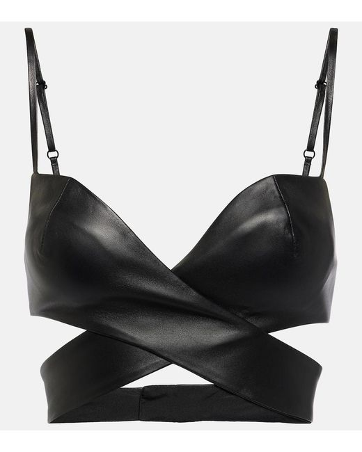 Monot Black Leather Crop Top