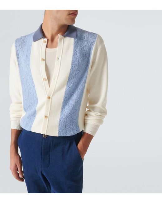 King & Tuckfield Blue Paneled Wool Cardigan for men