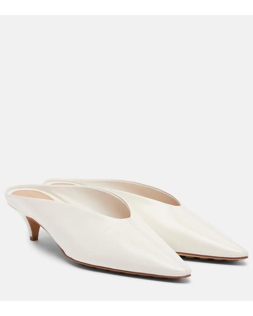 Bottega Veneta White Vesta Leather Mules