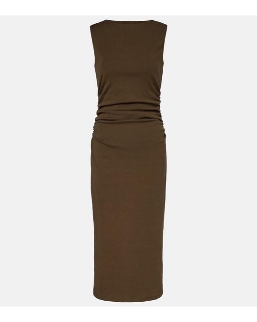 Veronica Beard Green Charissa Ruched Cotton-Blend Midi Dress