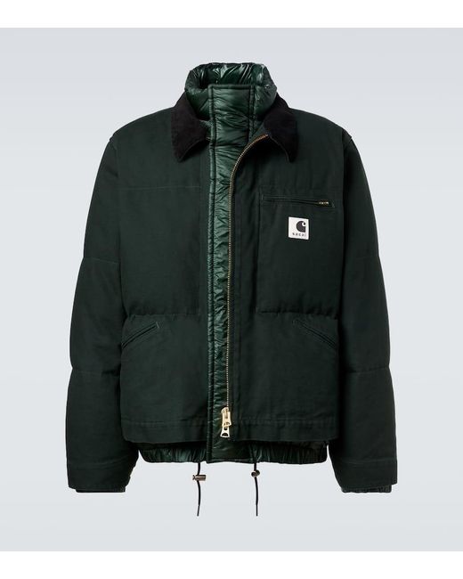 Sacai Green X Carhartt Cotton Canvas Down Jacket for men