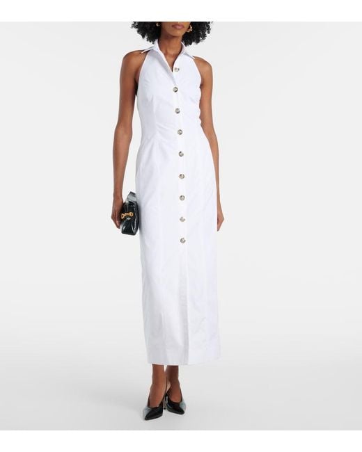 Balmain White Open-Back Buttoned Poplin Shirt Dress