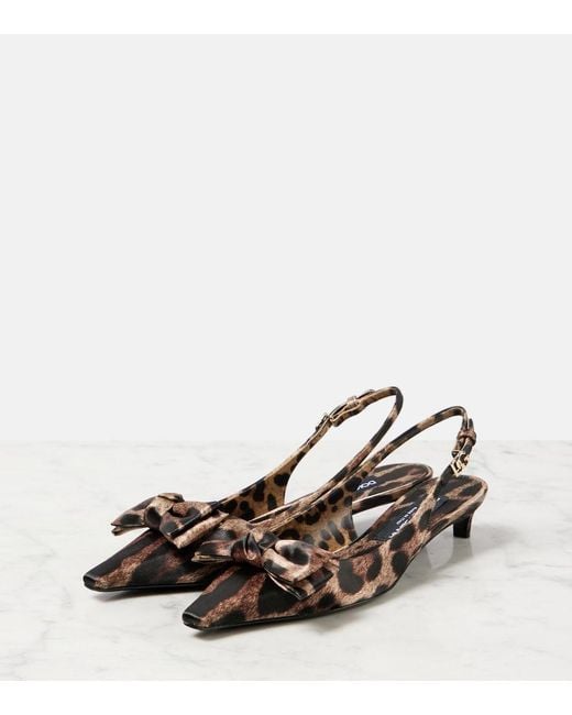 Dolce & Gabbana Brown Leo 30 Printed Satin Slingback Pumps