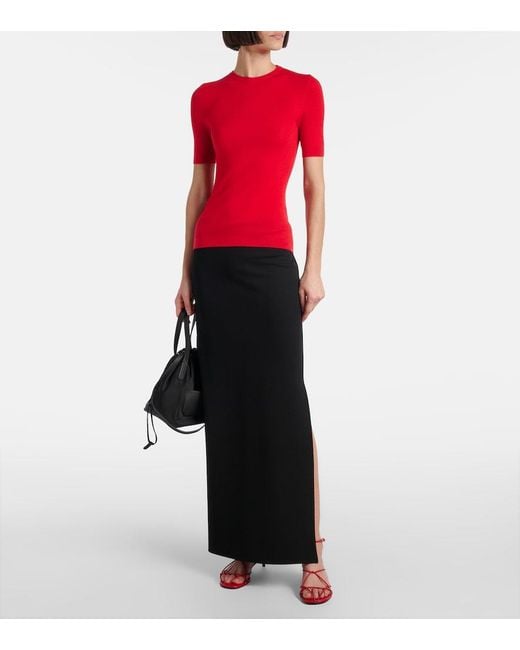 Khaite Red Celina Ribbed-Knit Wool-Blend Top