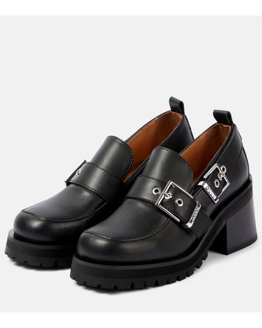 Ganni Black Feminine Faux Leather Platform Loafers
