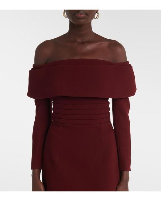 Emilia Wickstead Red Derika Off-Shoulder Crepe Midi Dress